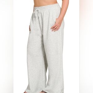 (Plus) Women's Scuba Drawstring  Wide-Leg Pants. Heather Gray